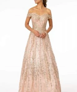 Elizabeth K - GL2941 Embroidered Off-Shoulder A-Line Gown