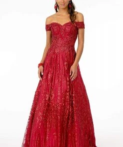 Elizabeth K - GL2941 Embroidered Off-Shoulder A-Line Gown