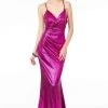Elizabeth K - GL2943 Plunging V-Neck Ruched Trumpet Dress