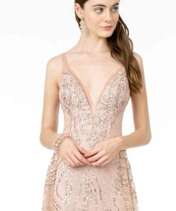 Elizabeth K - GL2955 Sequined Deep V-Neck A-Line Gown 8 Elizabeth K - GL2955 Sequined Deep V-Neck A-Line Gown