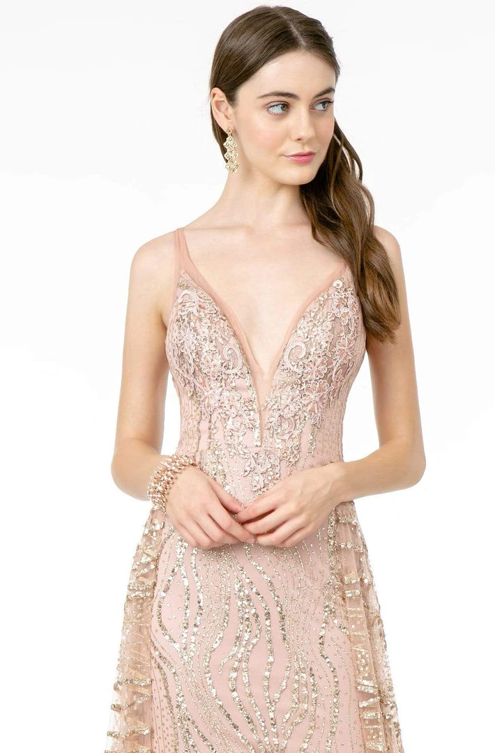 Elizabeth K - GL2955 Sequined Deep V-Neck A-Line Gown 5 Elizabeth K - GL2955 Sequined Deep V-Neck A-Line Gown