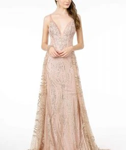 Elizabeth K - GL2955 Sequined Deep V-Neck A-Line Gown