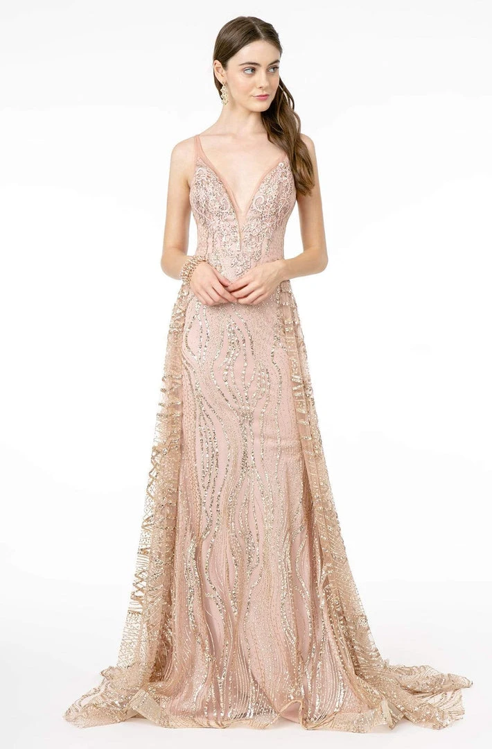 Elizabeth K - GL2955 Sequined Deep V-Neck A-Line Gown 3 Elizabeth K - GL2955 Sequined Deep V-Neck A-Line Gown