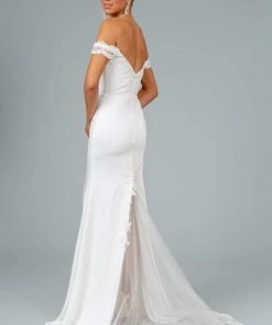 Elizabeth K - GL2958 Beaded Lace Appliqued Off Shoulder Jersey Gown