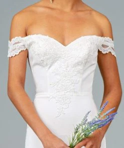 Elizabeth K - GL2958 Beaded Lace Appliqued Off Shoulder Jersey Gown