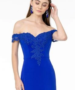 Elizabeth K - GL2958 Beaded Lace Appliqued Off Shoulder Jersey Gown