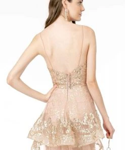 Elizabeth K - GL2959 Plunging V-Neck Glitter Mesh Trumpet Dress