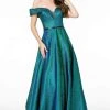 Elizabeth K - GL2982 Folded Off Shoulder Metallic Lame A-Line Gown