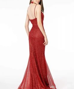 Elizabeth K - GL2988 Glitter Mesh Deep V-Neck Trumpet Dress 18 Elizabeth K - GL2988 Glitter Mesh Deep V-Neck Trumpet Dress