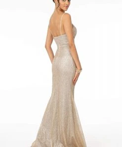 Elizabeth K - GL2988 Glitter Mesh Deep V-Neck Trumpet Dress 13 Elizabeth K - GL2988 Glitter Mesh Deep V-Neck Trumpet Dress