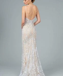 Elizabeth K - GL2990 Jeweled Deep V-Neck Sheath Dress