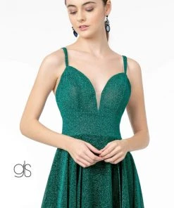 Elizabeth K - GL2997 Deep V-Neck A-Line Gown With Slit