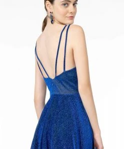 Elizabeth K - GL2997 Deep V-Neck A-Line Gown With Slit