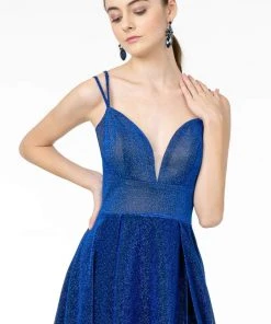 Elizabeth K - GL2997 Deep V-Neck A-Line Gown With Slit