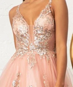 Elizabeth K GL3021 - Sleeveless Plunging V-neck Ballgown