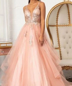 Elizabeth K GL3021 - Sleeveless Plunging V-neck Ballgown