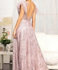 Elizabeth K GL3046 - Feather Sleeves A-Line Dress