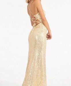 Elizabeth K GL3049 - Floral Applique Sequin Prom Dress