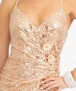 Elizabeth K GL3049 - Floral Applique Sequin Prom Dress