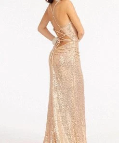 Elizabeth K GL3049 - Floral Applique Sequin Prom Dress