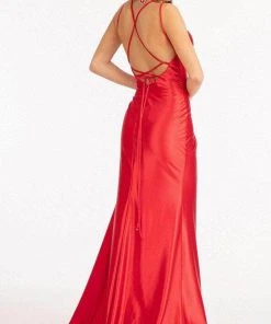 Elizabeth K GL3061 - Lace Up Satin Evening Dress