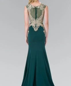 Elizabeth K - Gold Toned Embroidered Beaded Bodice Gown GL1461