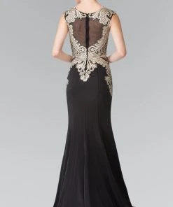 Elizabeth K - Gold Toned Embroidered Beaded Bodice Gown GL1461
