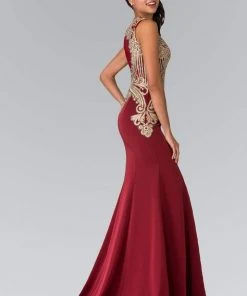 Elizabeth K - Gold Toned Embroidered Beaded Bodice Gown GL1461