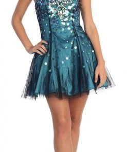Elizabeth K - GS1023 Sequined Sweetheart Tulle A-Line Dress