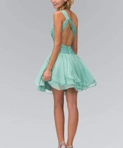 Elizabeth K - GS1037 Jeweled One Shoulder Short Ruffled Dress 12 Elizabeth K - GS1037 Jeweled One Shoulder Short Ruffled Dress