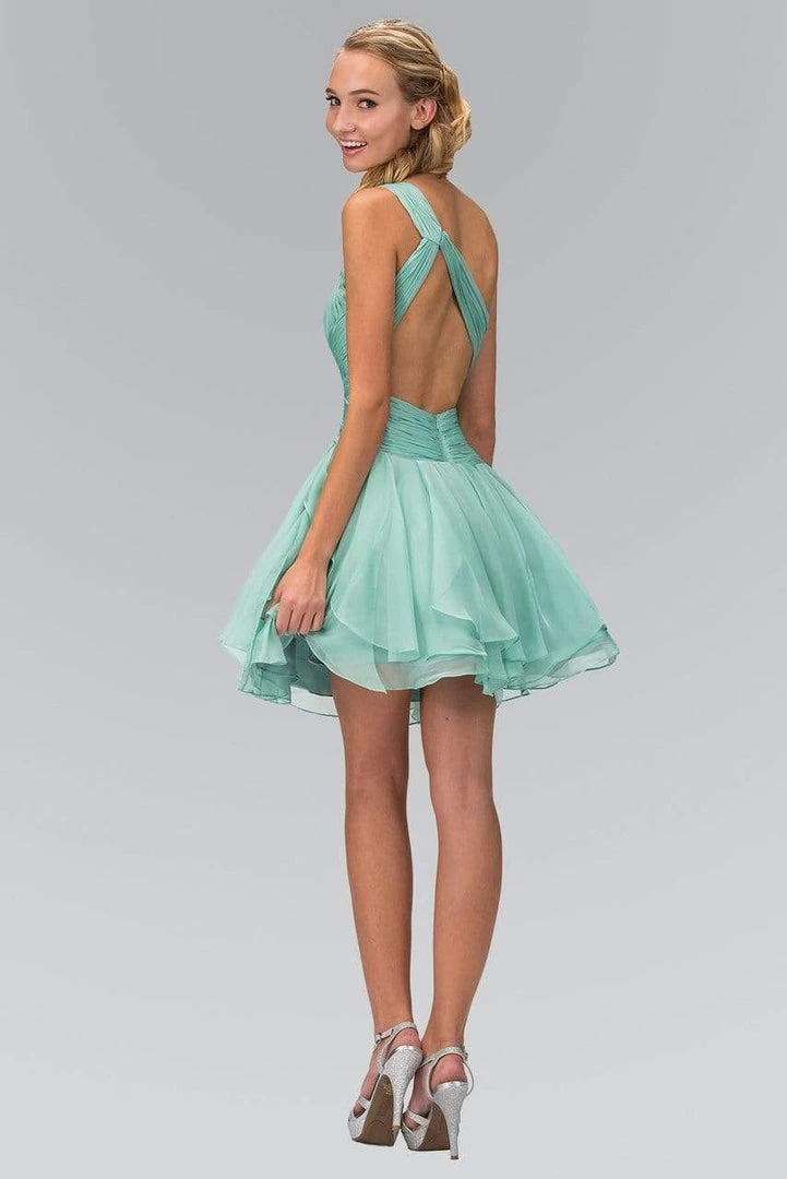Elizabeth K - GS1037 Jeweled One Shoulder Short Ruffled Dress 4 Elizabeth K - GS1037 Jeweled One Shoulder Short Ruffled Dress