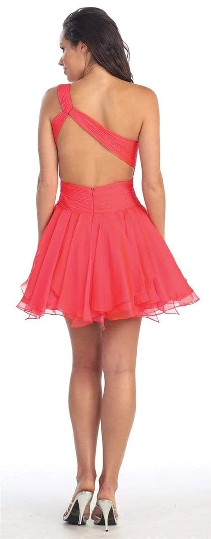 Elizabeth K - GS1037 Jeweled One Shoulder Short Ruffled Dress 11 Elizabeth K - GS1037 Jeweled One Shoulder Short Ruffled Dress