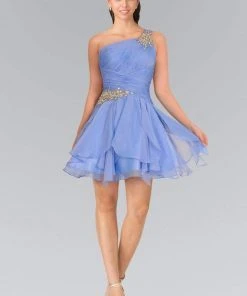 Elizabeth K - GS1037 Jeweled One Shoulder Short Ruffled Dress 14 Elizabeth K - GS1037 Jeweled One Shoulder Short Ruffled Dress