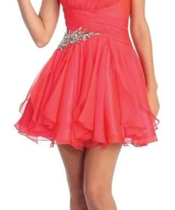 Elizabeth K - GS1037 Jeweled One Shoulder Short Ruffled Dress 18 Elizabeth K - GS1037 Jeweled One Shoulder Short Ruffled Dress