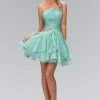 Elizabeth K - GS1037 Jeweled One Shoulder Short Ruffled Dress 1 Elizabeth K - GS1037 Jeweled One Shoulder Short Ruffled Dress