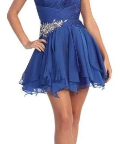 Elizabeth K - GS1037 Jeweled One Shoulder Short Ruffled Dress 17 Elizabeth K - GS1037 Jeweled One Shoulder Short Ruffled Dress