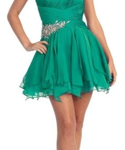 Elizabeth K - GS1037 Jeweled One Shoulder Short Ruffled Dress 16 Elizabeth K - GS1037 Jeweled One Shoulder Short Ruffled Dress