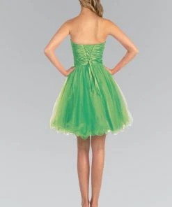 Elizabeth K - GS1050 Jeweled Straight Neck Tulle A-line Dress