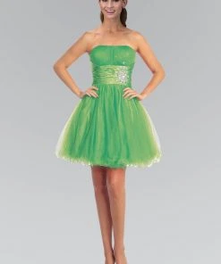 Elizabeth K - GS1050 Jeweled Straight Neck Tulle A-line Dress