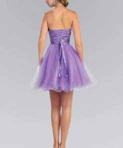 Elizabeth K - GS1052 Crystal Embellished Pleated Empire Waist Dress