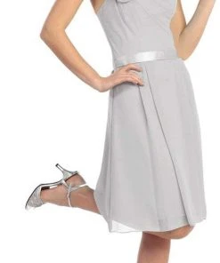 Elizabeth K - GS1080 Floral Accented Straight Neck Chiffon Dress