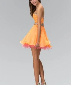 Elizabeth K - GS1108 Bejeweled Sweetheart Neck Tulle Short Dress