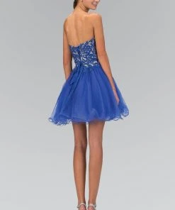 Elizabeth K - GS1110 Laced Sweetheart Neck Tulle Short Dress