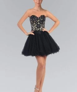 Elizabeth K - GS1110 Laced Sweetheart Neck Tulle Short Dress