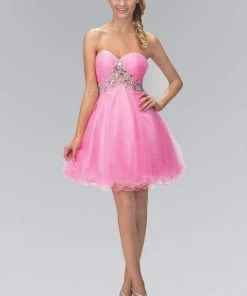 Elizabeth K - GS1139 Jeweled Ruched Sweetheart Tulle A-line Dress