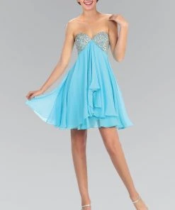 Elizabeth K - GS1142 Bejeweled Sweetheart Chiffon A-Line Dress