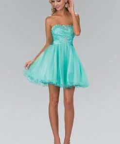 Elizabeth K - GS1345 Jeweled Strapless Lace-up Back Cocktail Dress