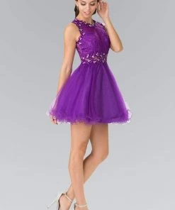 Elizabeth K - GS1427 Sleeveless Lace Bodice Short Dress