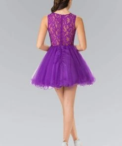 Elizabeth K - GS1427 Sleeveless Lace Bodice Short Dress