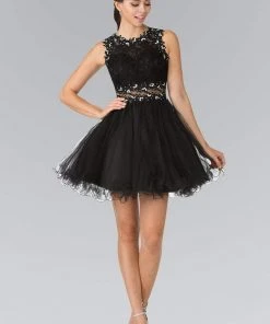 Elizabeth K - GS1427 Sleeveless Lace Bodice Short Dress